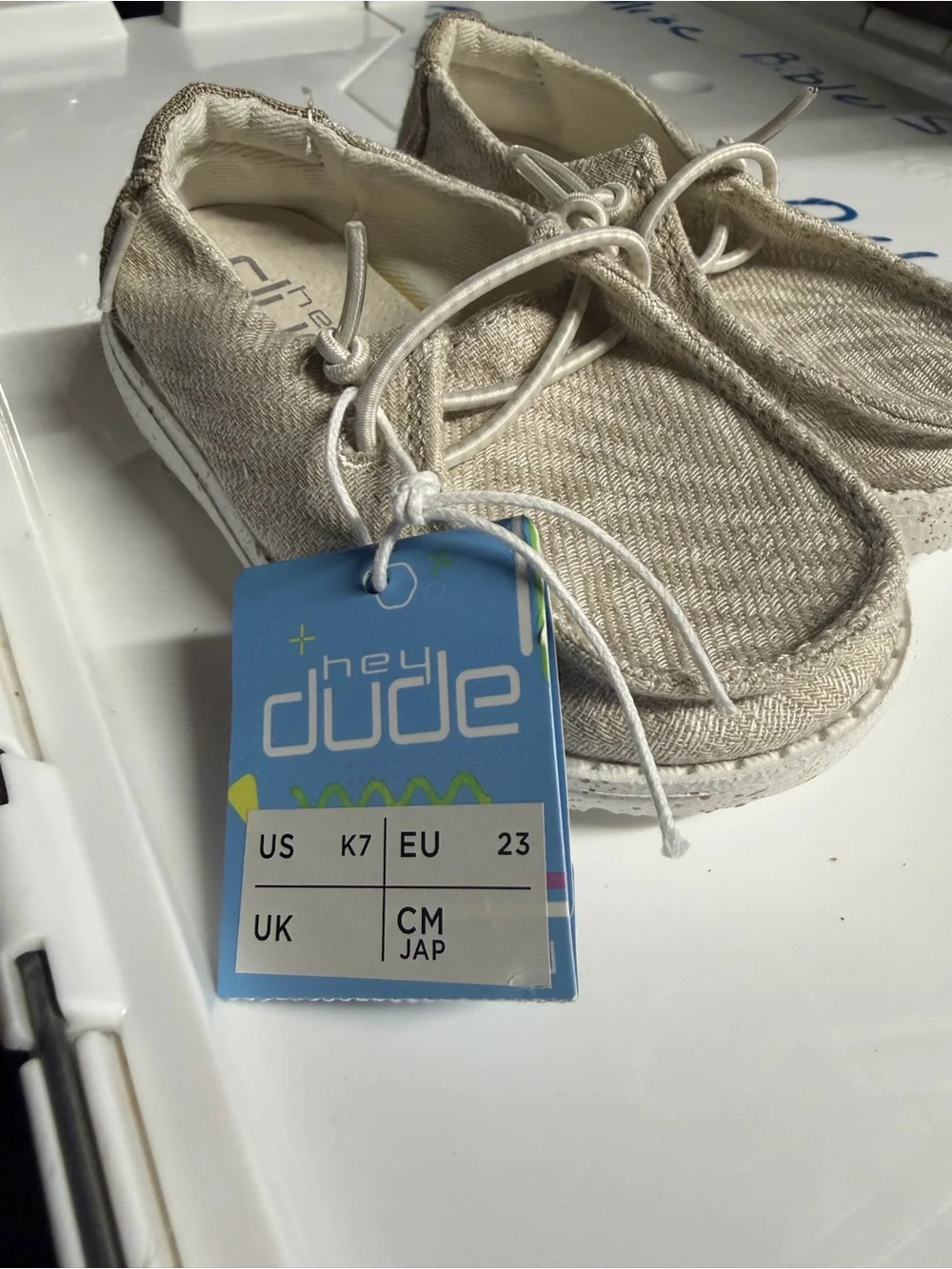 Hey Dude Kids Beige Canvas Slip-On Sneakers